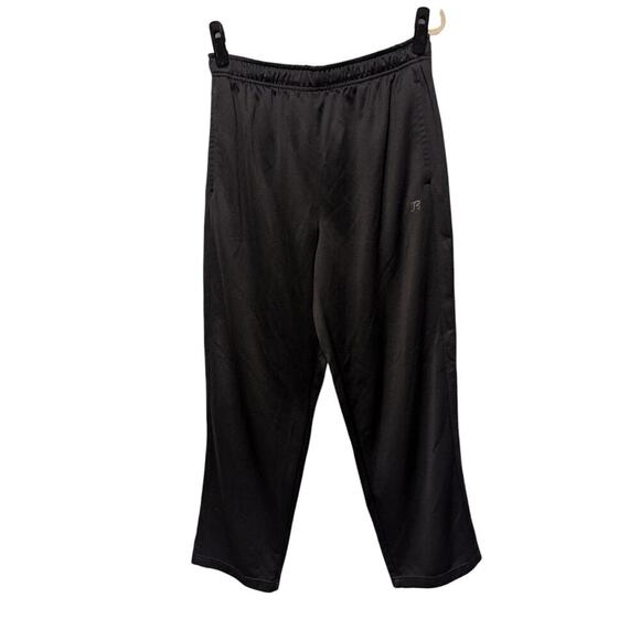 Russell Mens Med 32/34 Black Athletic Warm Up Pants Elastic & drawstring Waist - Picture 1 of 8